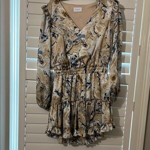 Adrienne Marble Print V-Neck Dress